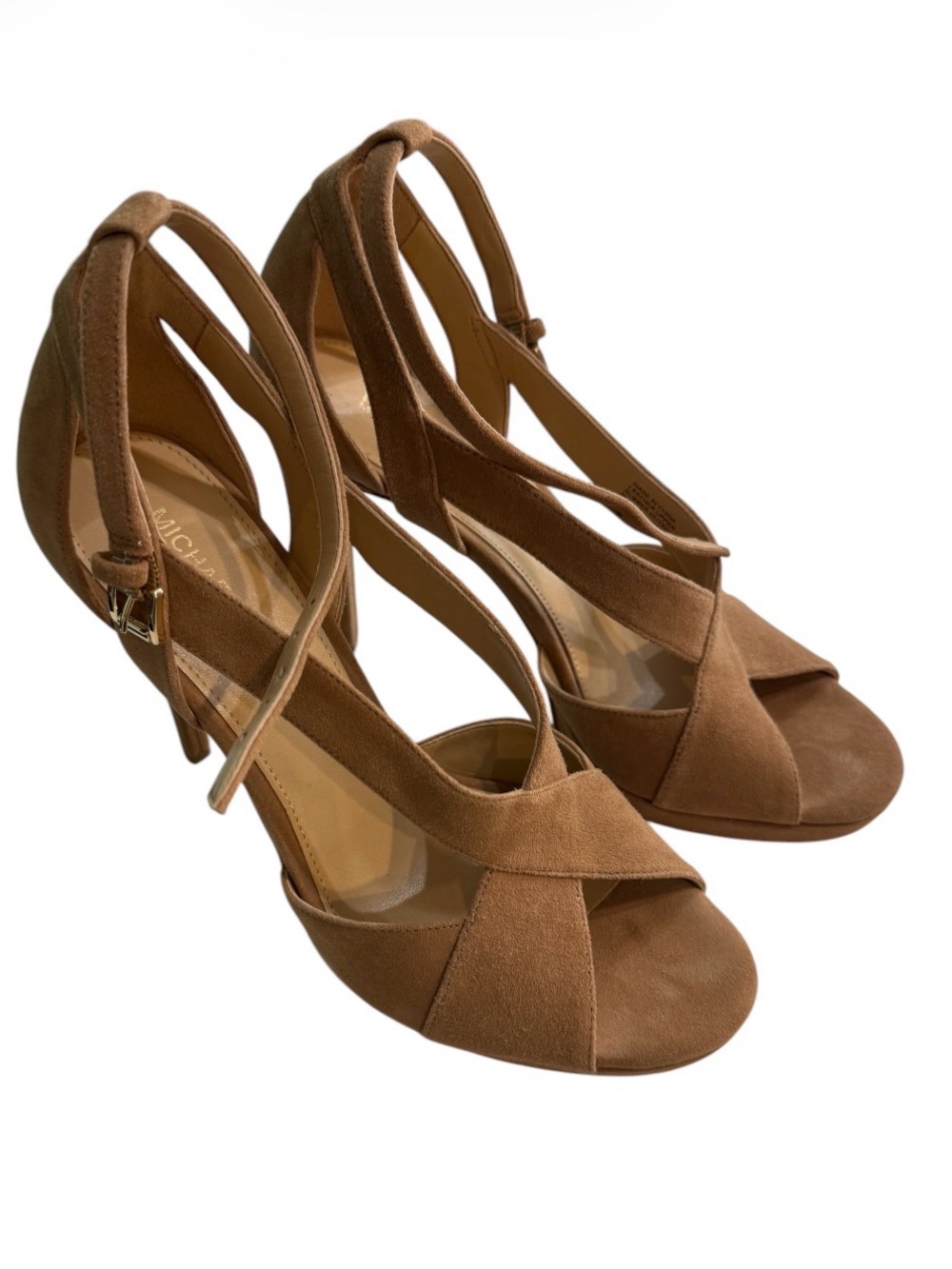 MICHAEL Michael Kors Becky Tan Suede Crisscross Heeled Sandals | Size 8